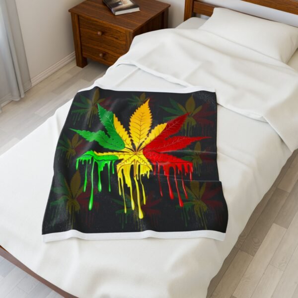 Rasta Leaf Velveteen Plush Blanket - Image 3