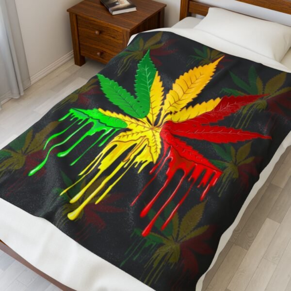 Rasta Leaf Velveteen Plush Blanket - Image 7